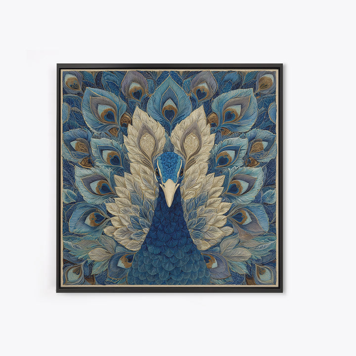 Dramatic Peacock with Oversized Feather Pattern Canvas Print, Maximalist Art, Fine Art Print, Living Room Decor, Maximal, MAX-1x1-80