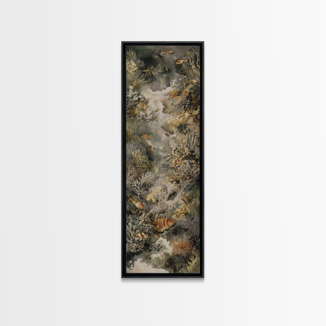 Wild Coral Reef Framed Canvas Print, Maximalist Art, Textured Painting, Living Room Decor, Fine Art, Maximal, Digital Wall Art, MAX-1x3-29