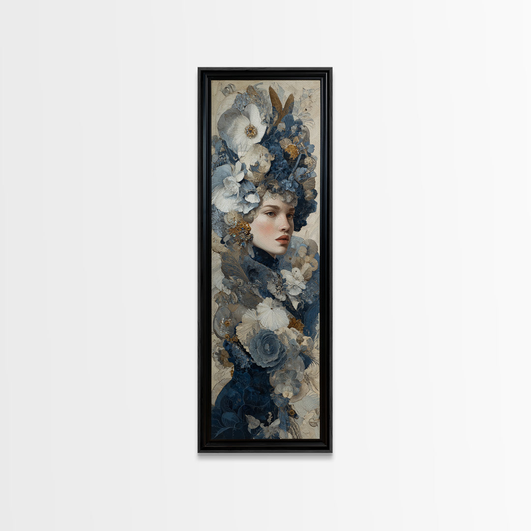 Ornate Portrait with Layered Textiles and Jewels Canvas Print, Maximalist Art, Digital Print, Living Room Decor, Maximal, MAX-1x3-40