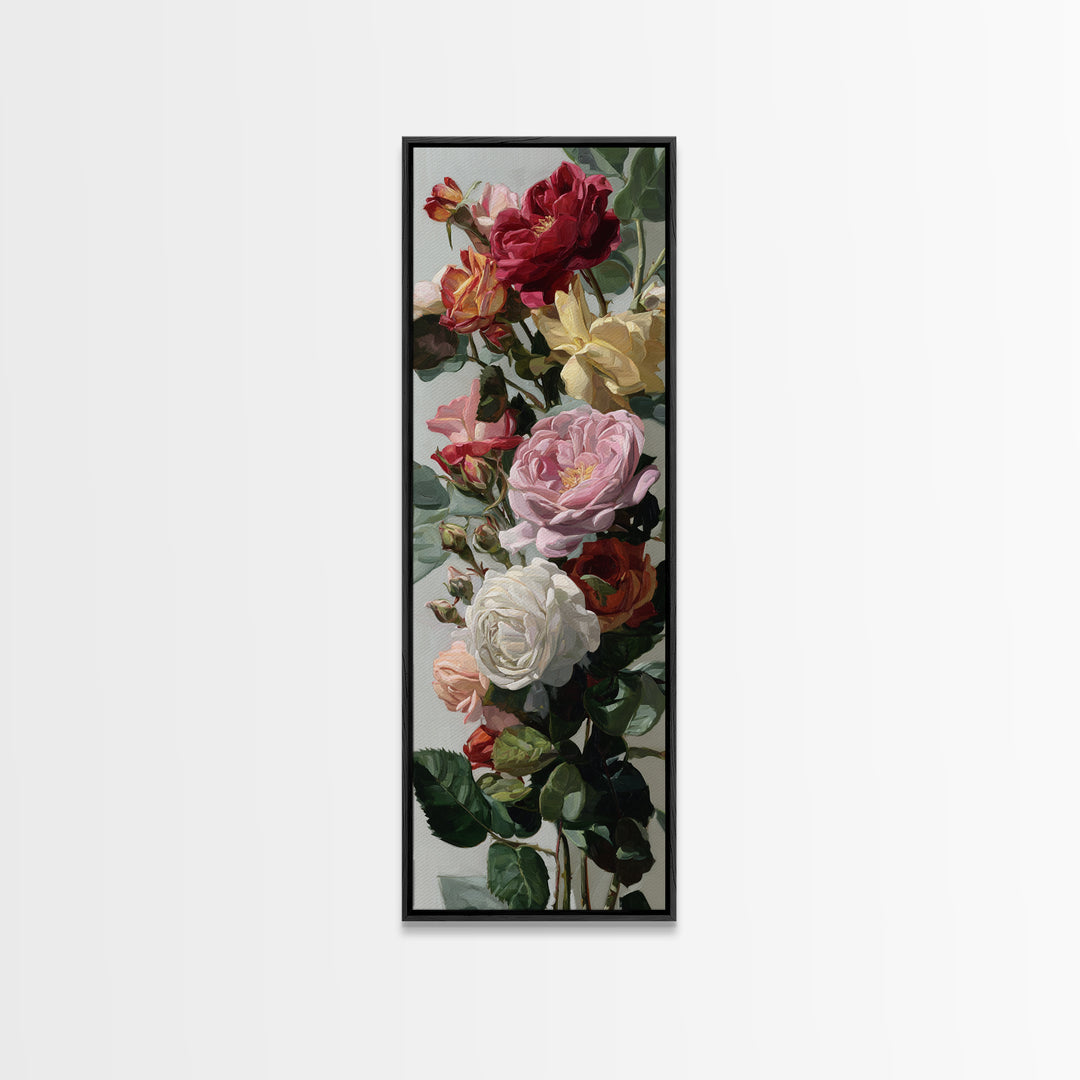Baroque Roses Mixed Framed Canvas Print, Maximalist Art, Luxury Decor, Living Room Decor, Abstract Art, Maximal, MAX-1x3-66