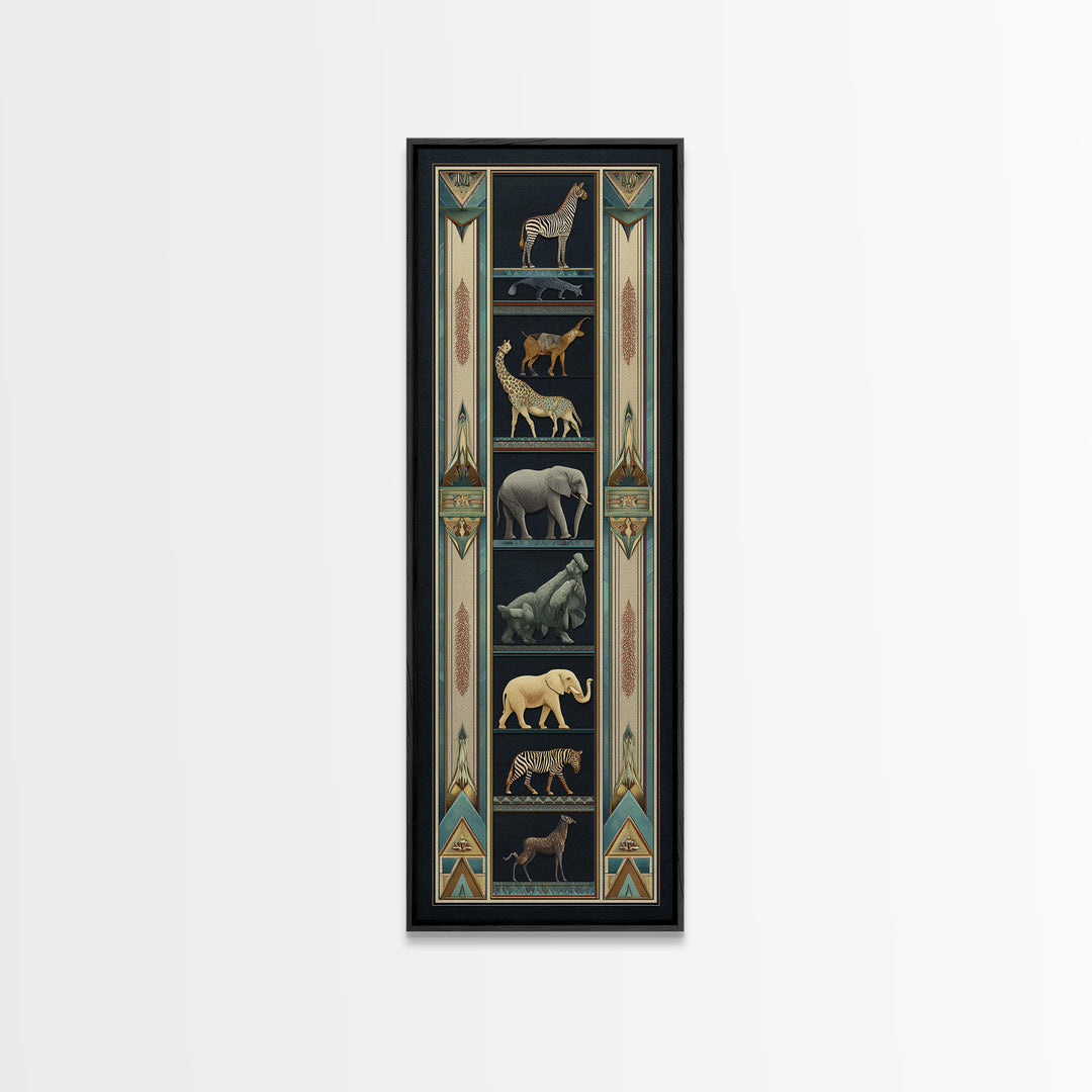 Folk Art Animal Parade Framed Canvas Print, Maximalist Art, Unique Wall Art, Living Room Decor, Oil Painting, Maximal, MAX-1x3-76