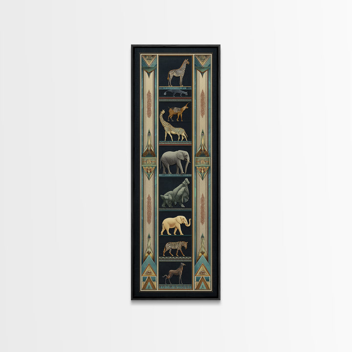 Folk Art Animal Parade Framed Canvas Print, Maximalist Art, Unique Wall Art, Living Room Decor, Oil Painting, Maximal, MAX-1x3-76