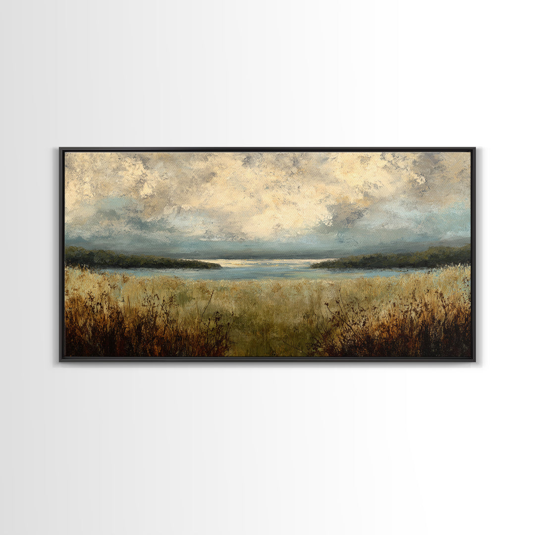 Eclectic Checkerboard Landscape Framed Canvas Print, Maximalist Art, Living Room Decor, Oil Painting, Maximal, MAX-2x1-1