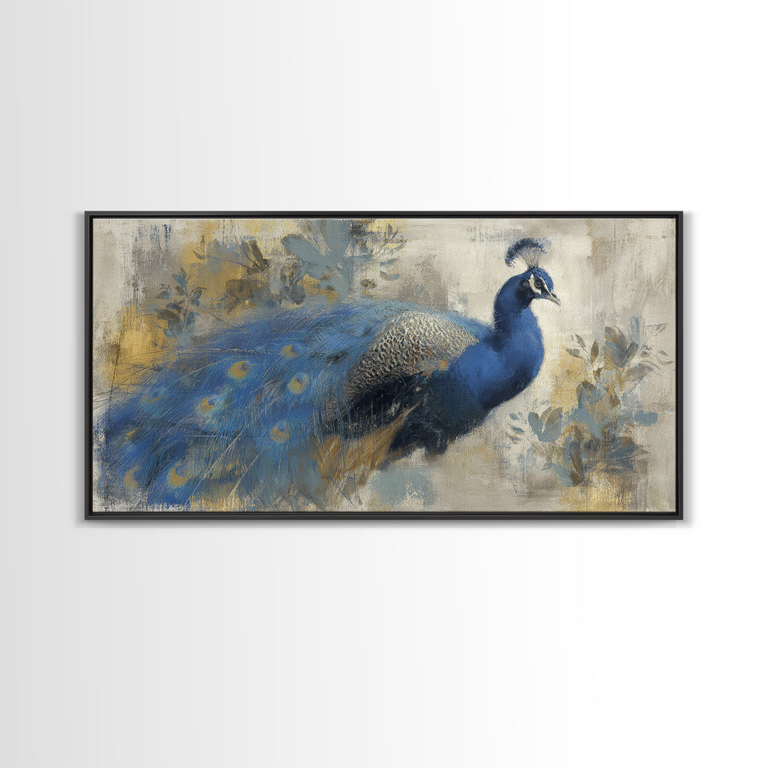 Dramatic Peacock with Oversized Feather Pattern Canvas Print, Maximalist Art, Modern Wall Art, Living Room Decor, Maximal, MAX-2x1-100