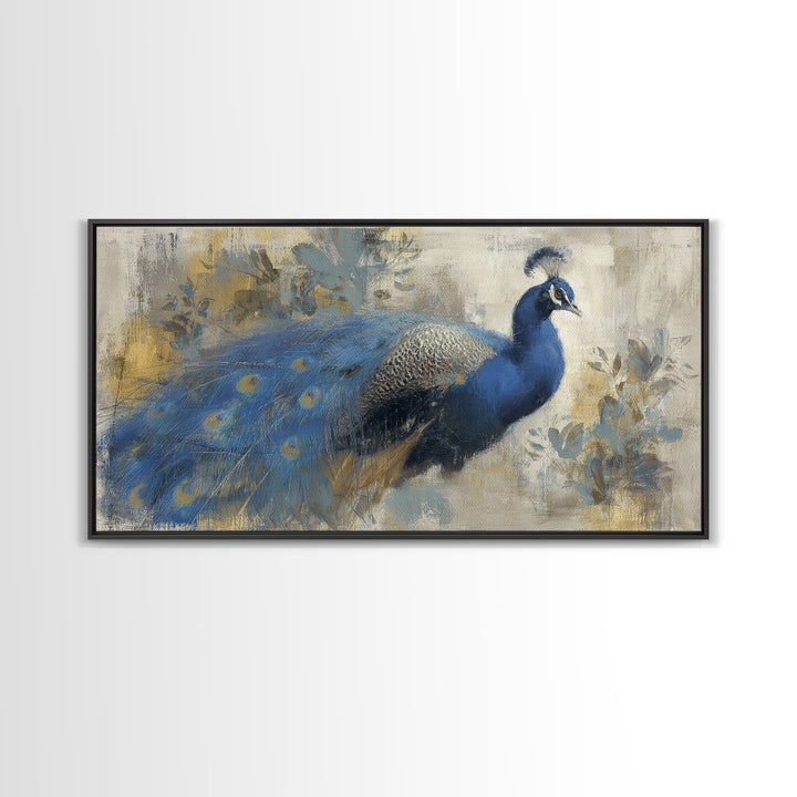 Dramatic Peacock with Oversized Feather Pattern Canvas Print, Maximalist Art, Modern Wall Art, Living Room Decor, Maximal, MAX-2x1-100