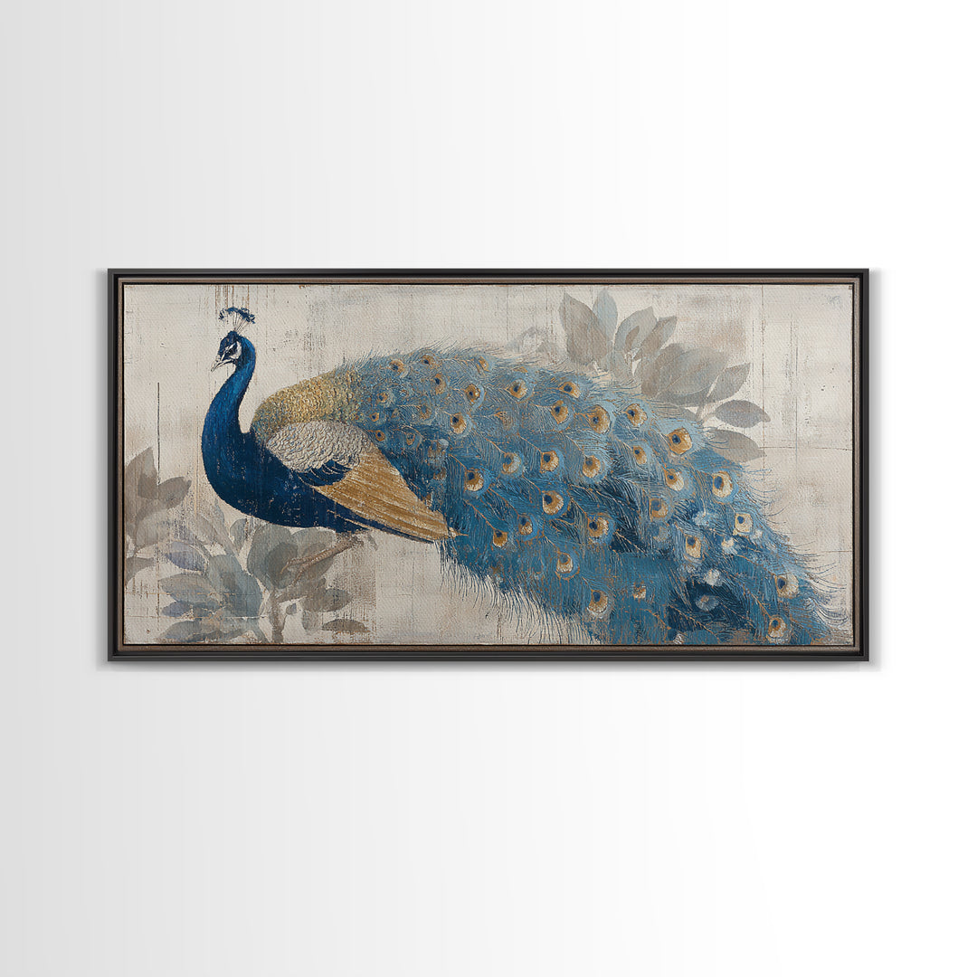 Dramatic Peacock with Oversized Feather Pattern Canvas Print, Maximalist Art, Contemporary Art, Living Room Decor, Maximal, MAX-2x1-28