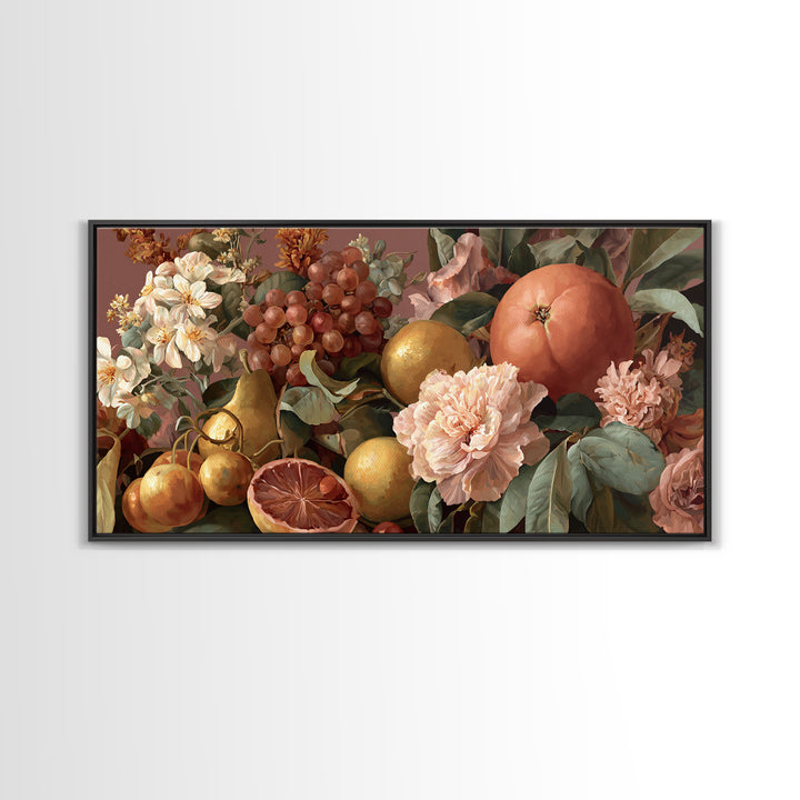 Rococo Fruit Feast Framed Canvas Print, Maximalist Art, Wall Art, Living Room Decor, Oil Painting, Maximal, Digital Print, MAX-2x1-35