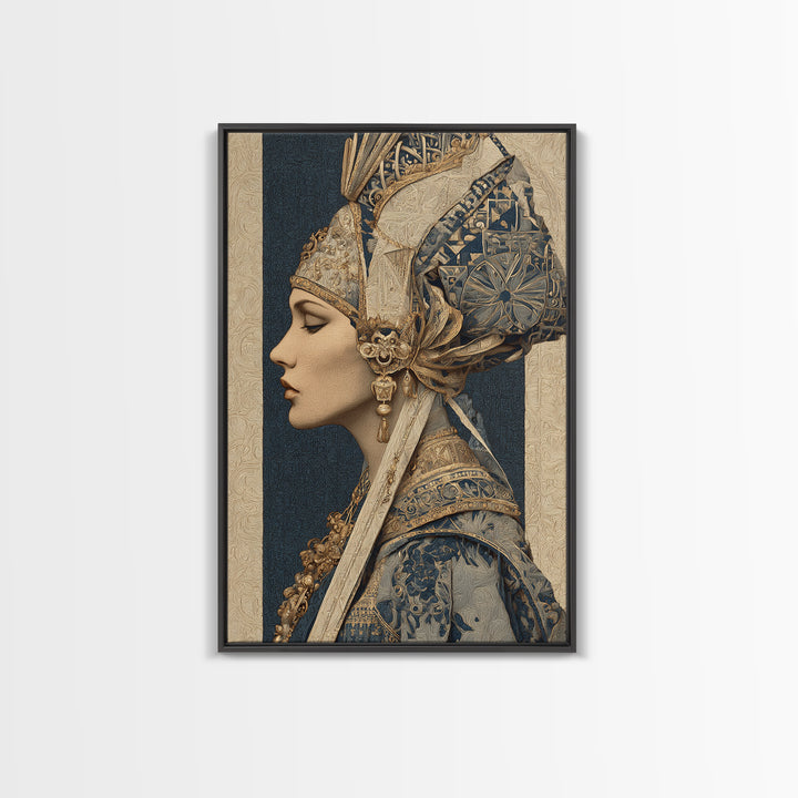 Ornate Portrait with Layered Textiles and Jewels Canvas Print, Maximalist Art, Printable Wall Art, Living Room Decor, Maximal, MAX-2x3-12