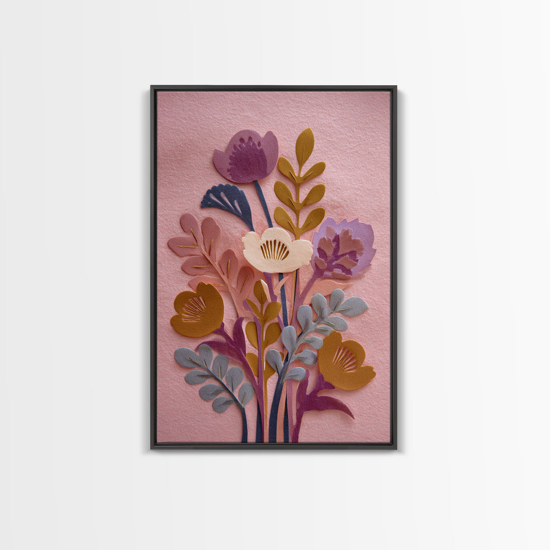 Matisse Inspired Cutouts with Vivid Floral Motifs Framed Canvas Print, Maximalist Art, Home Decor, Living Room Decor, Maximal, MAX-2x3-18