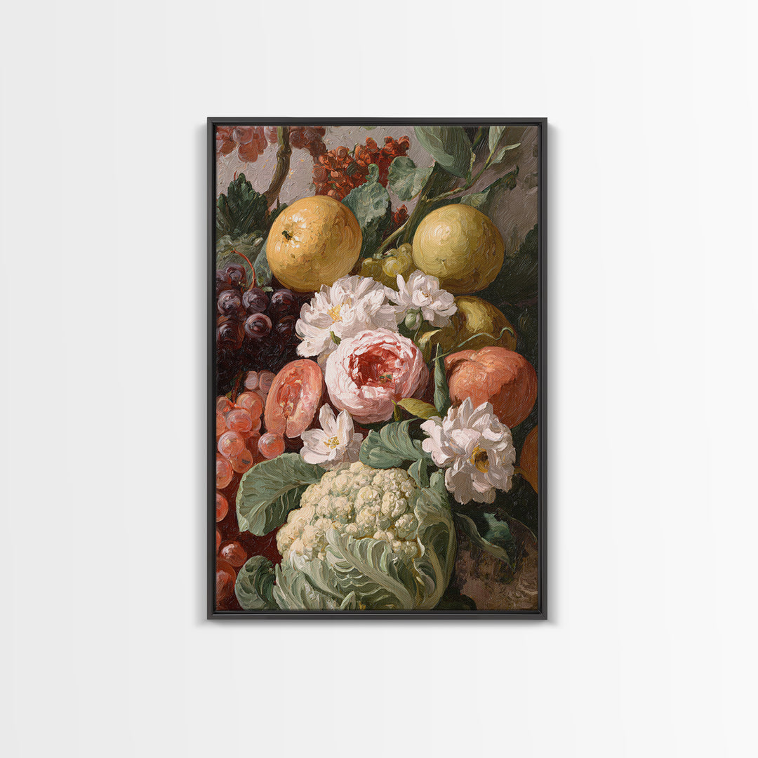 Rococo Fruit Feast Canvas Print, Maximalist Art, Digital Art, Living Room Decor, Maximal, Pink Wall Art, Dopamine Decor, MAX-2x3-23