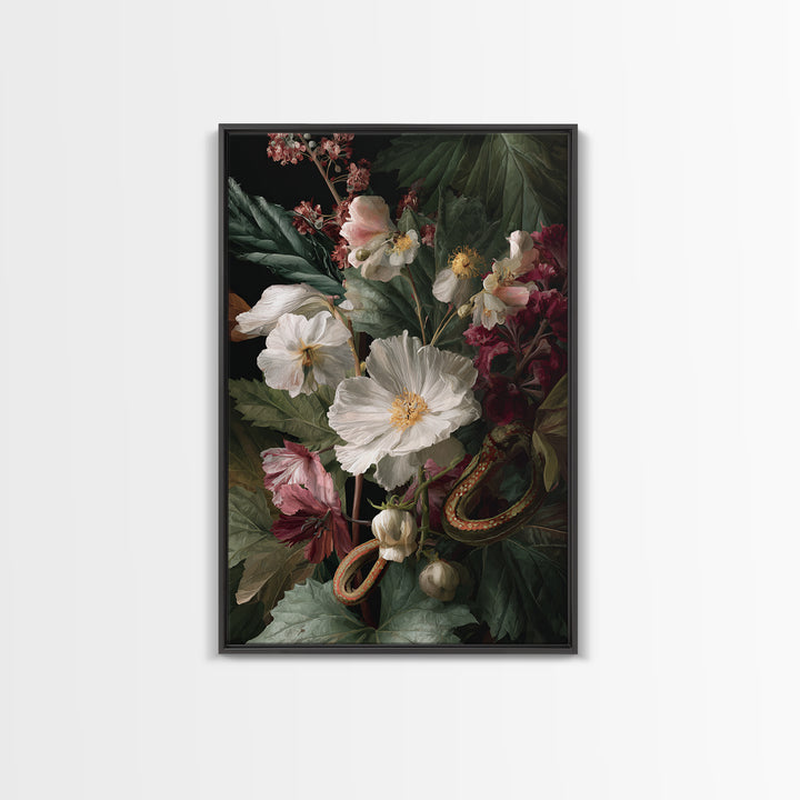 Highly Patterned Snake and Flower Composition Canvas Print, Maximalist Art, Living Room Decor, Oil Painting, Maximal, MAX-2x3-45
