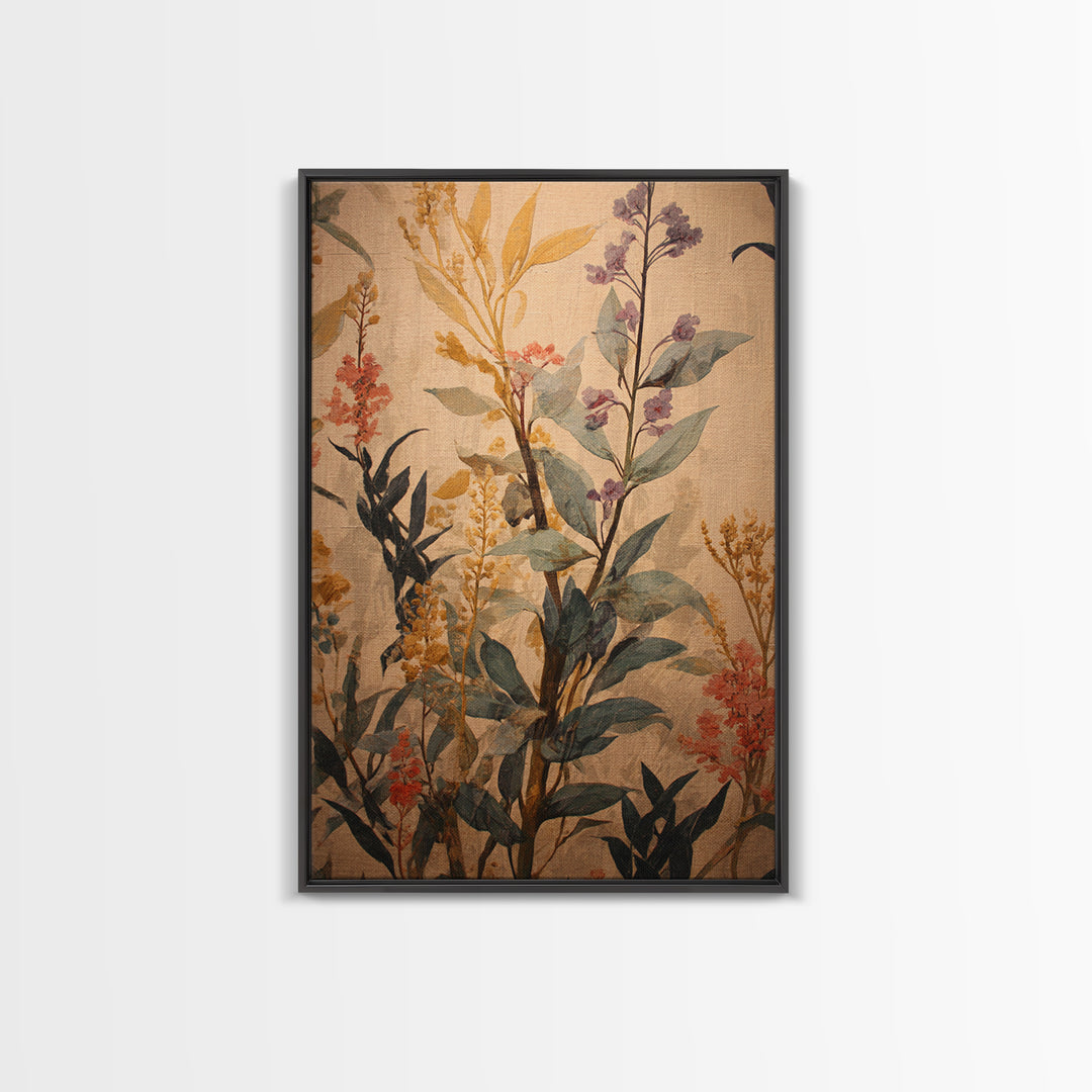 Crowded Botanical Tapestry Framed Canvas Print, Maximalist Art, Modern Art, Living Room Decor, Oil Painting, Maximal, MAX-2x3-87
