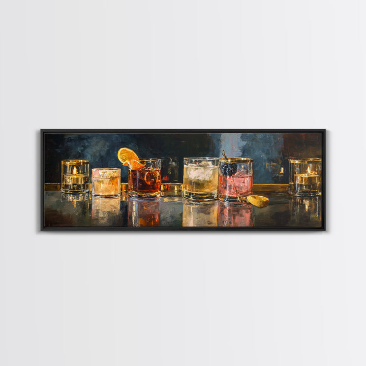 Retro Maximalist Cocktail Still Life Framed Canvas Print, Maximalist Art, Digital Art, Living Room Decor, Fine Art, Maximal, MAX-3x1-10
