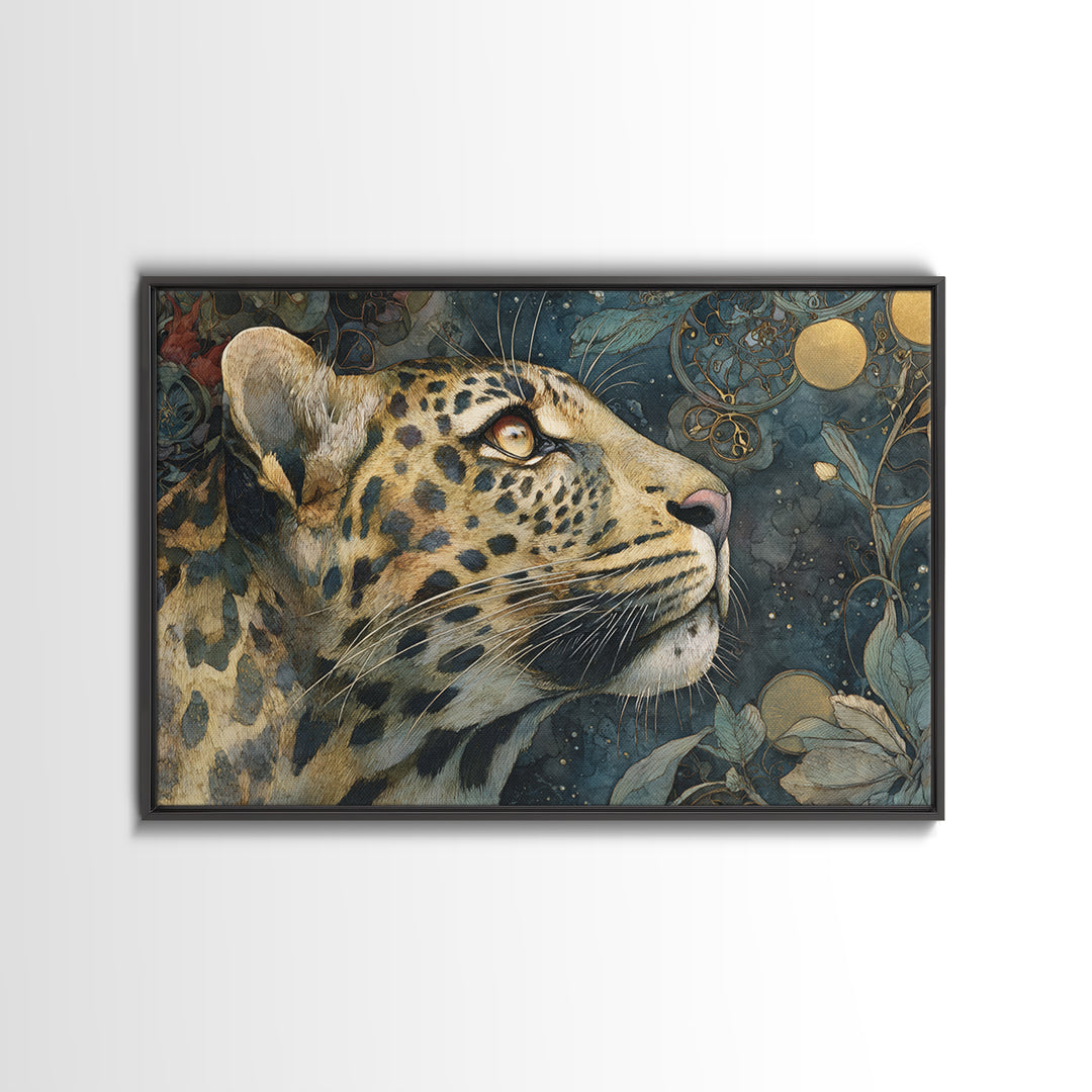 Rainbow Leopard Portrait Framed Canvas Print, Maximalist Art, Leopard Print, Living Room Decor, Oil Painting, Maximal, MAX-3x2-40