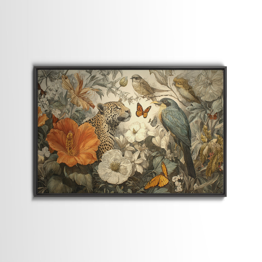 Explosive Floral Jungle Framed Canvas Print, Maximalist Art, Modern Art, Living Room Decor, Oil Painting, Maximal, MAX-3x2-5