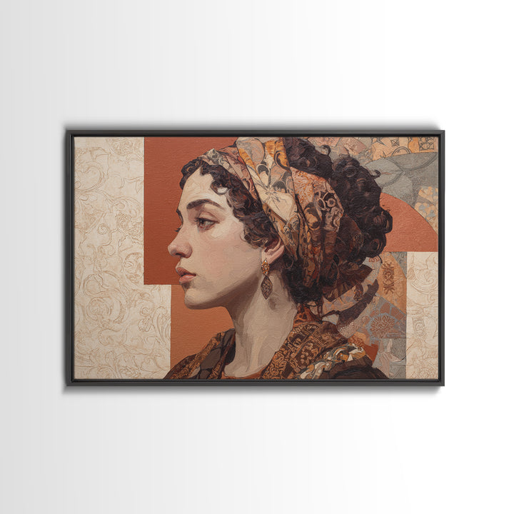Ornate Portrait with Layered Textiles and Jewels Canvas Print, Maximalist Art, Unique Wall Art, Living Room Decor, Maximal, MAX-3x2-8