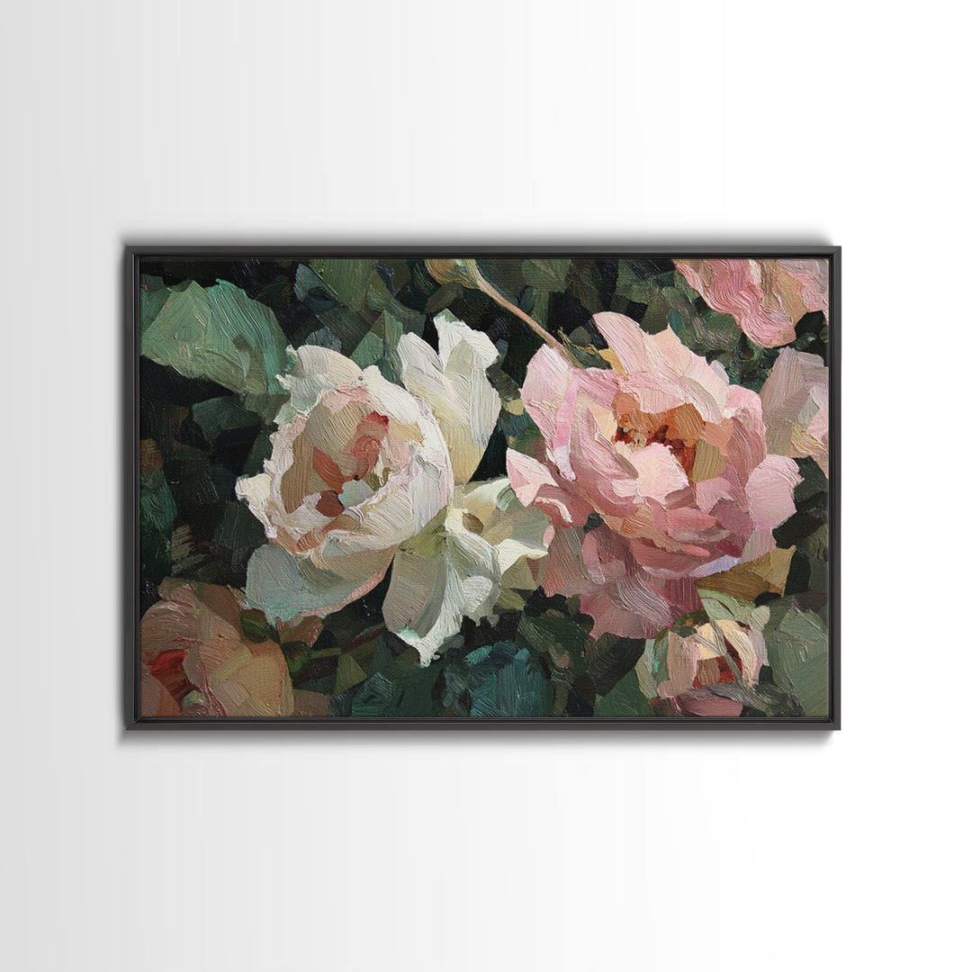 Baroque Roses Mixed Framed Canvas Print, Maximalist Art, Leopard Print, Living Room Decor, Abstract Art, Maximal, MAX-3x2-82