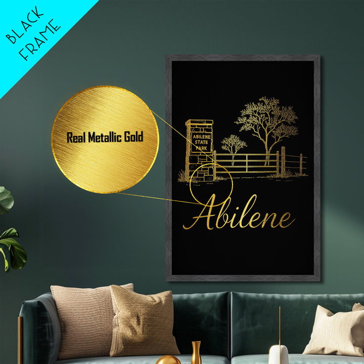 Abilene Texas Travel, Metallic Gold Art, Wood Framed Art, Metal Art, Modern Skyline Wall Print, Wanderlust Gift