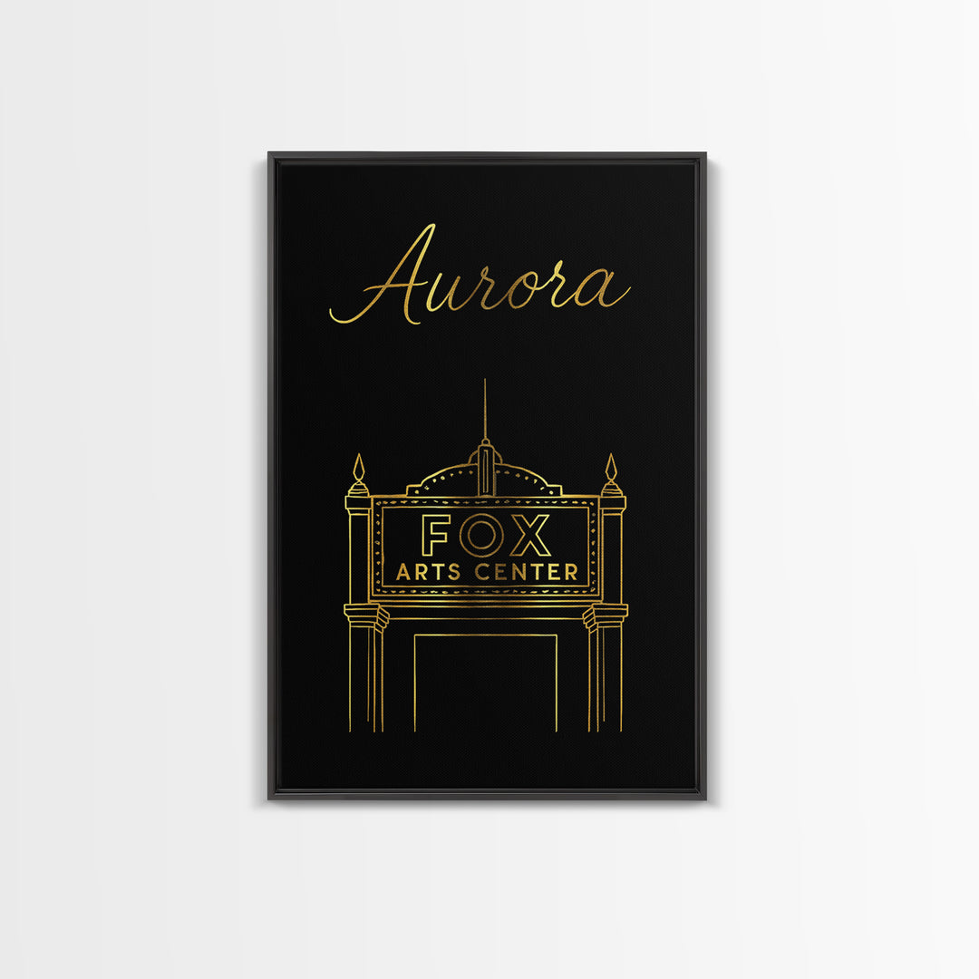Aurora Travel Poster, Canvas Print, Gold Outline Poster Art, Aurora City Art, City Travel Prints, Home Office Decor, City Art Print