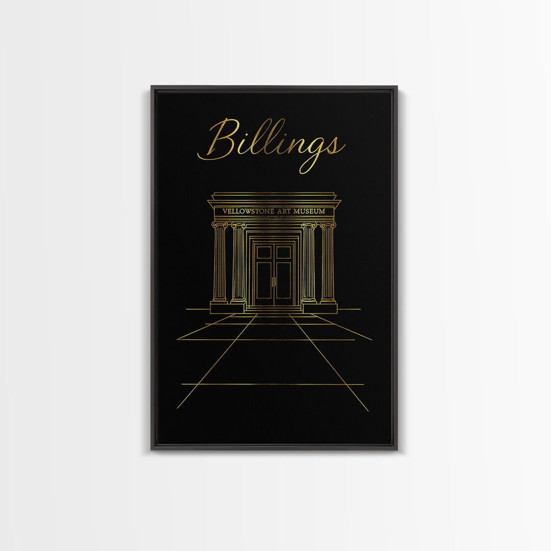 Billings Travel Poster, Framed Canvas Print, Dark Minimalist Wall Art, Billings City Art, Travel Wall Art, Vintage City Art, City Poster