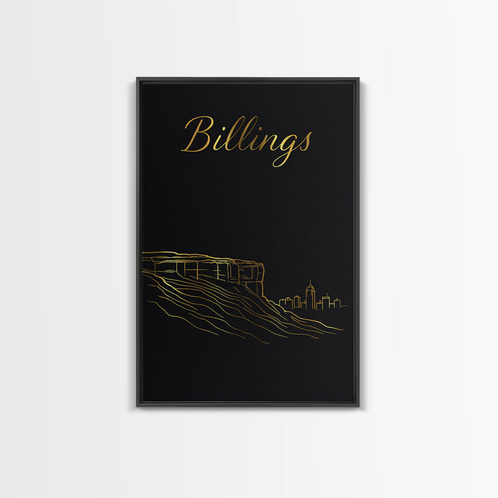 Billings Travel Poster, Canvas Print, Dark Minimalist Wall Art, Billings Wall Art, Vintage City Poster, Vintage Travel Art, Travel Gift