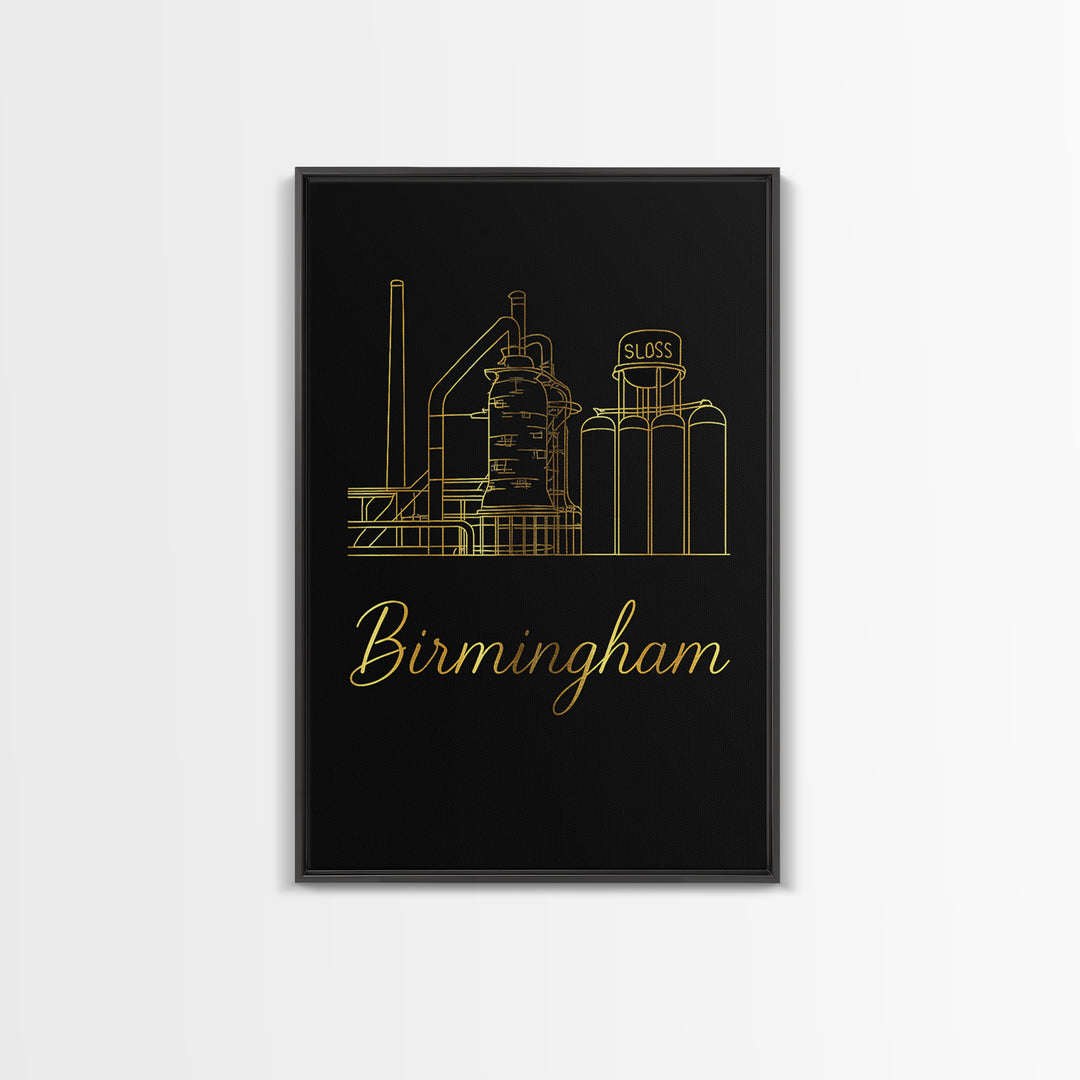 Birmingham Travel Poster, Canvas Print, Minimalist Gold Line Art, Birmingham Travel Art, Fine Art Print, Travel Art Print, City Art Print