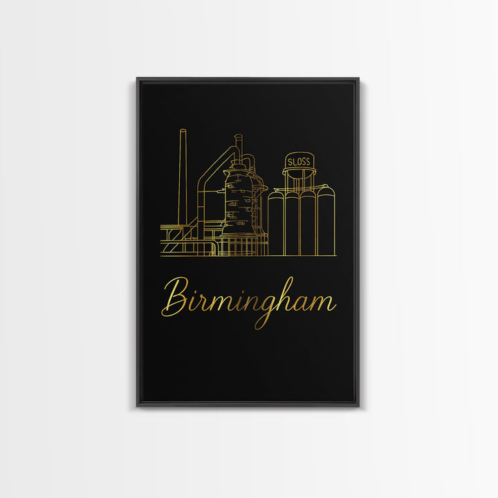 Birmingham Travel Poster, Canvas Print, Minimalist Gold Line Art, Birmingham Travel Art, Fine Art Print, Travel Art Print, City Art Print
