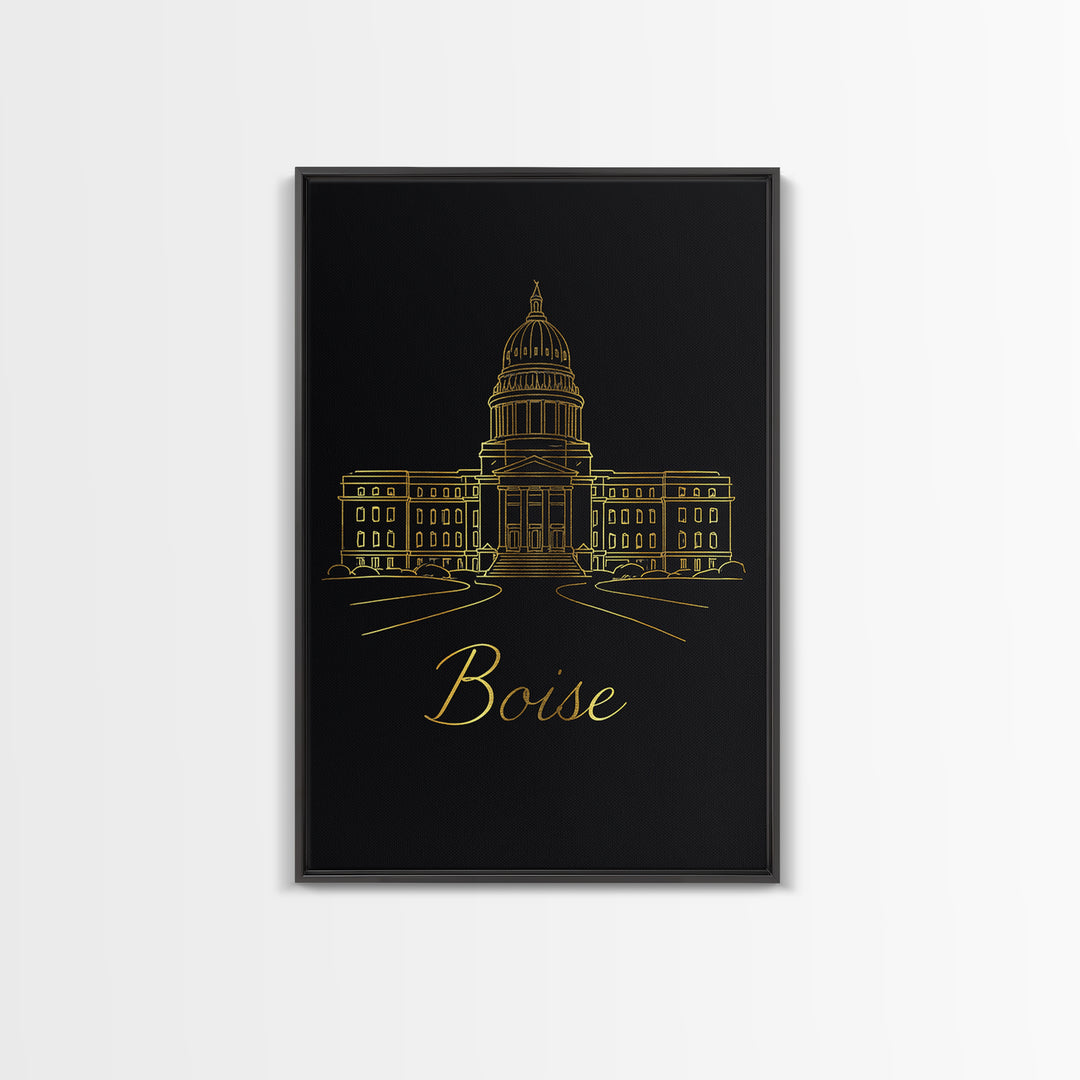 Boise Idaho Travel Poster, Canvas Print, Minimalist Gold Line Art, Boise Travel Art, Wall Art, Mid Century Wall Art, Wanderlust Decor