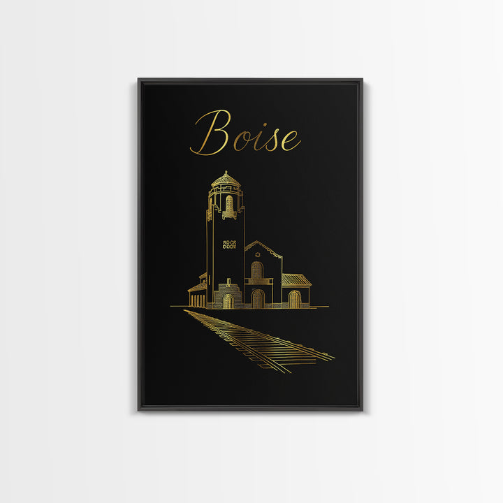 Boise Travel Poster, Canvas Print, Gold Outline Poster Art, Boise Poster Print, City Travel Prints, Travel Wall Art, City Illustration