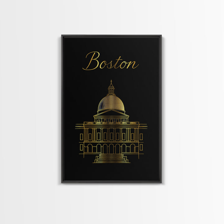 Boston Massachusetts Travel Poster, Canvas Print, Minimalist Gold Line Art, Boston City Art, Fine Art Print, Wall Art, Travel Gift