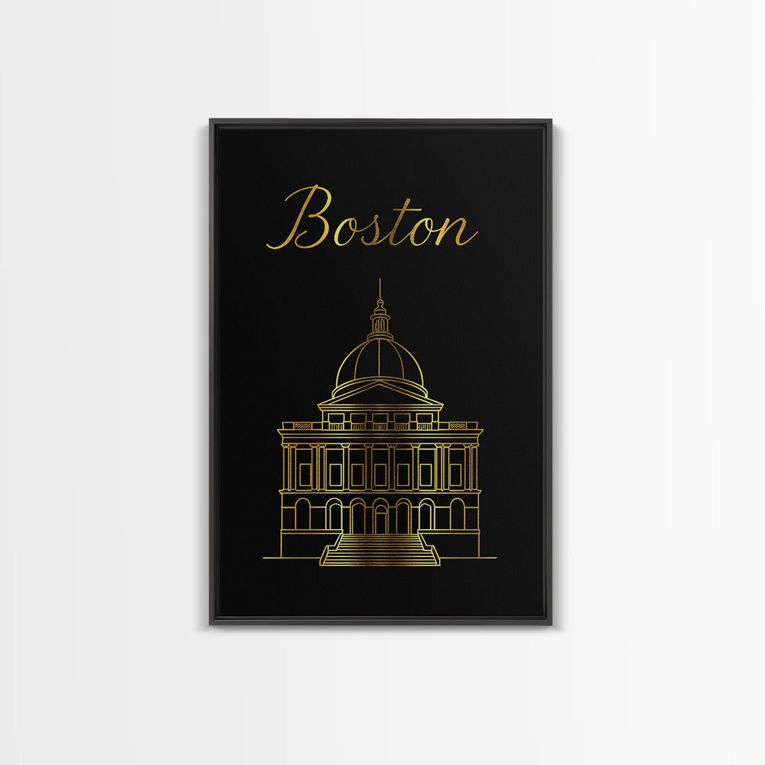 Boston Travel Poster, Canvas Print, Dark Minimalist Wall Art, Boston Art Print, City Illustration, Mid Century Wall Art, Gift For Travelers
