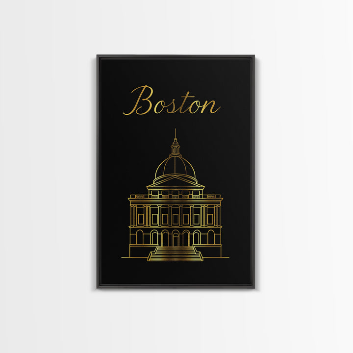 Boston Travel Poster, Canvas Print, Dark Minimalist Wall Art, Boston Art Print, City Illustration, Mid Century Wall Art, Gift For Travelers