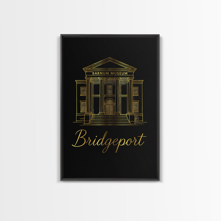 Bridgeport Travel Poster, Framed Canvas Print, Gold Outline Poster Art, Bridgeport Art Print, Mid Century Wall Art, Vintage City Art