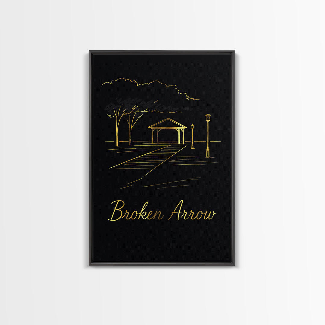 Broken Arrow Travel Poster, Canvas Print, Minimalist Gold Line Art, Broken Arrow Wall Art, Gift For Travelers, Travel Art Print