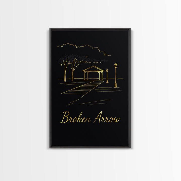 Broken Arrow Travel Poster, Canvas Print, Minimalist Gold Line Art, Broken Arrow Wall Art, Gift For Travelers, Travel Art Print