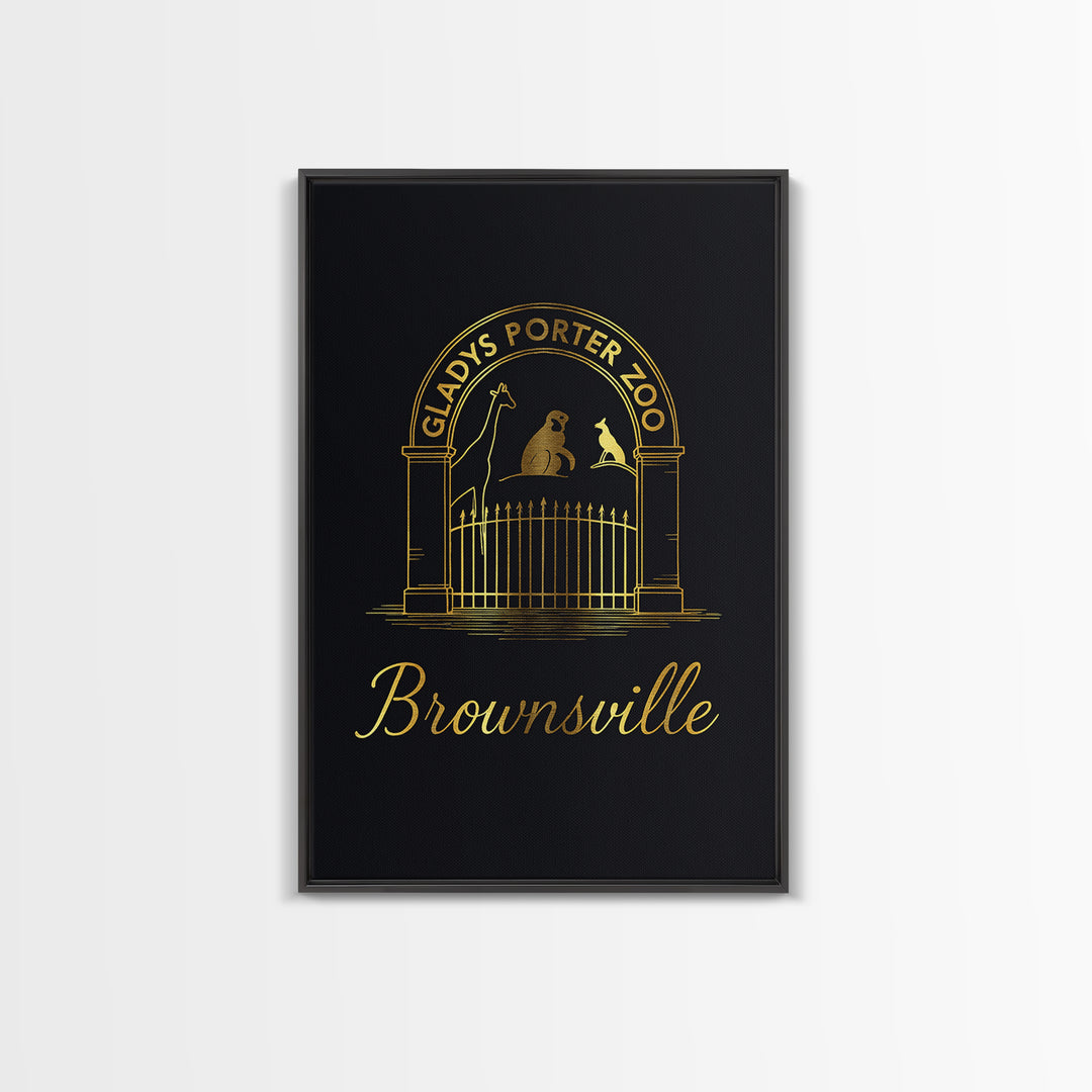 Brownsville Travel Poster, Framed Canvas Print, Minimalist Gold Line Art, Brownsville Poster Print, Watercolor Skyline, Gift For Travelers