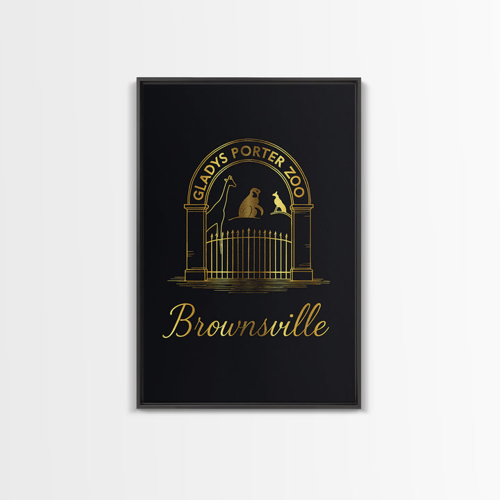 Brownsville Travel Poster, Framed Canvas Print, Minimalist Gold Line Art, Brownsville Poster Print, Watercolor Skyline, Gift For Travelers