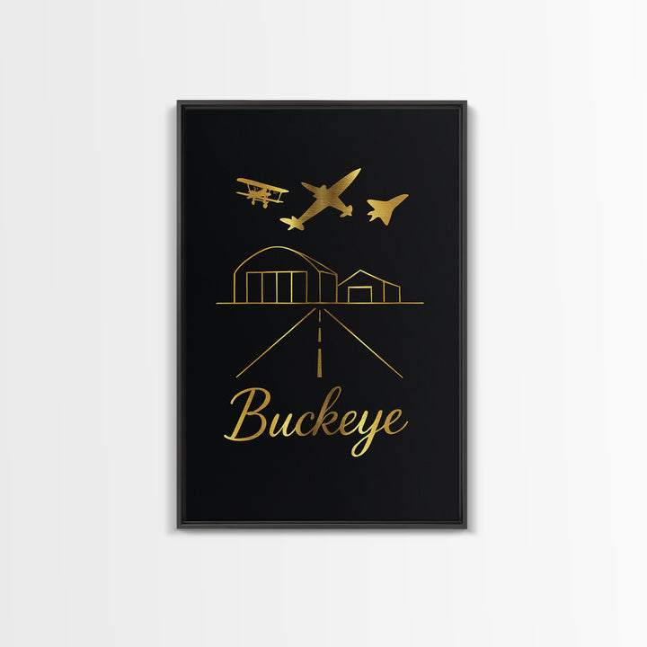 Buckeye Travel Poster, Framed Canvas Print, Dark Minimalist Wall Art, Buckeye City Art, Travel Art Print, Travel Poster Art, City Poster