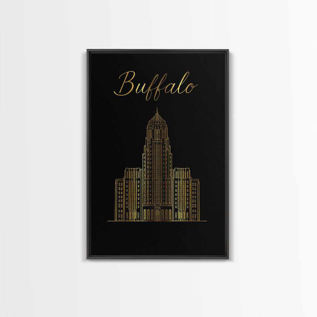 Buffalo New York Travel Poster, Framed Canvas Print, Dark Minimalist Wall Art, Buffalo Wall Art, Living Room Wall Art, Travel Art Print