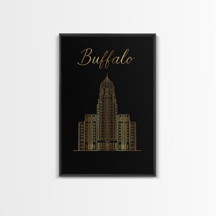 Buffalo New York Travel Poster, Framed Canvas Print, Dark Minimalist Wall Art, Buffalo Wall Art, Living Room Wall Art, Travel Art Print