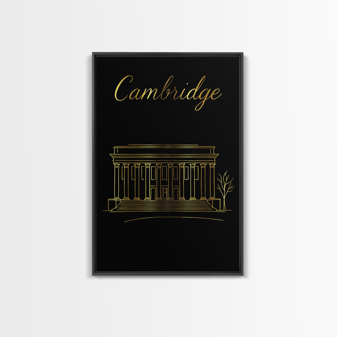Cambridge Massachusetts Travel Poster, Canvas Print, Gold Outline Poster Art, Cambridge Wall Art, Travel Poster Set, Living Room Wall Art