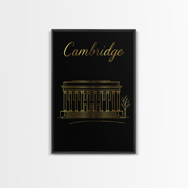 Cambridge Massachusetts Travel Poster, Canvas Print, Gold Outline Poster Art, Cambridge Wall Art, Travel Poster Set, Living Room Wall Art