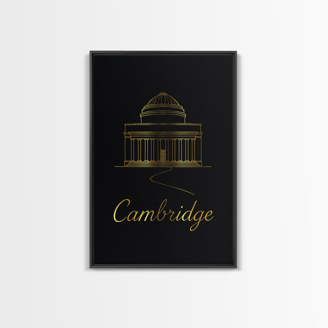Cambridge Travel Poster, Canvas Print, Minimalist Gold Line Art, Cambridge City Art, Mid Century Wall Art, Home Office Decor, Art Print