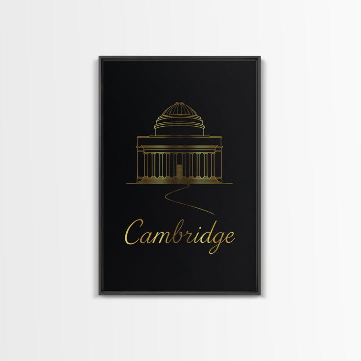 Cambridge Travel Poster, Canvas Print, Minimalist Gold Line Art, Cambridge City Art, Mid Century Wall Art, Home Office Decor, Art Print