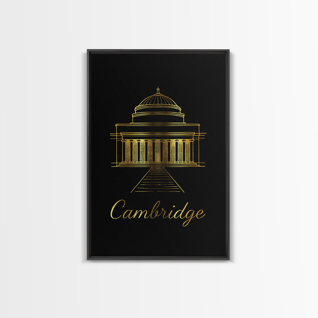 Cambridge Travel Poster, Canvas Print, Black Gold Minimalist Art, Cambridge Poster Print, Travel Poster Art, Gift For Travelers