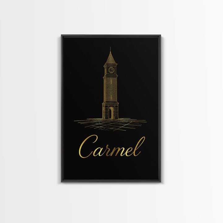 Carmel Travel Poster, Framed Canvas Print, Gold Outline Poster Art, Carmel Poster Print, Modern Wall Decor, Eclectic Wall Decor