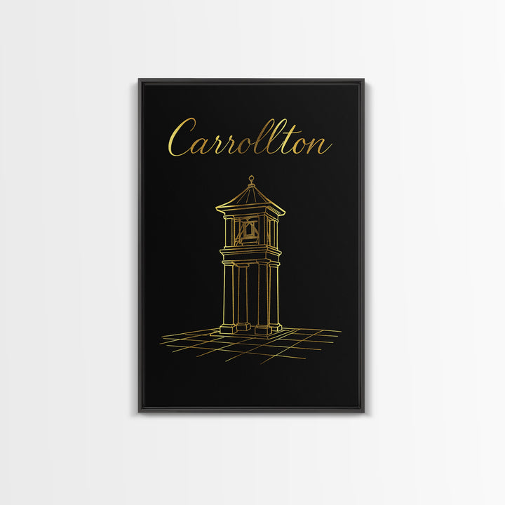 Carrollton Travel Poster, Framed Canvas Print, Gold Outline Poster Art, Carrollton City Art, Vintage Travel Print, City Art Print