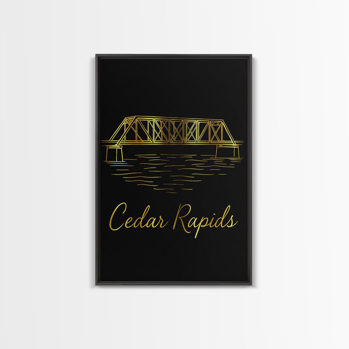 Cedar Rapids Iowa Travel Poster, Canvas Print, Gold Outline Poster Art, Cedar Rapids Wall Art, Gift For Travelers, Wanderlust Decor