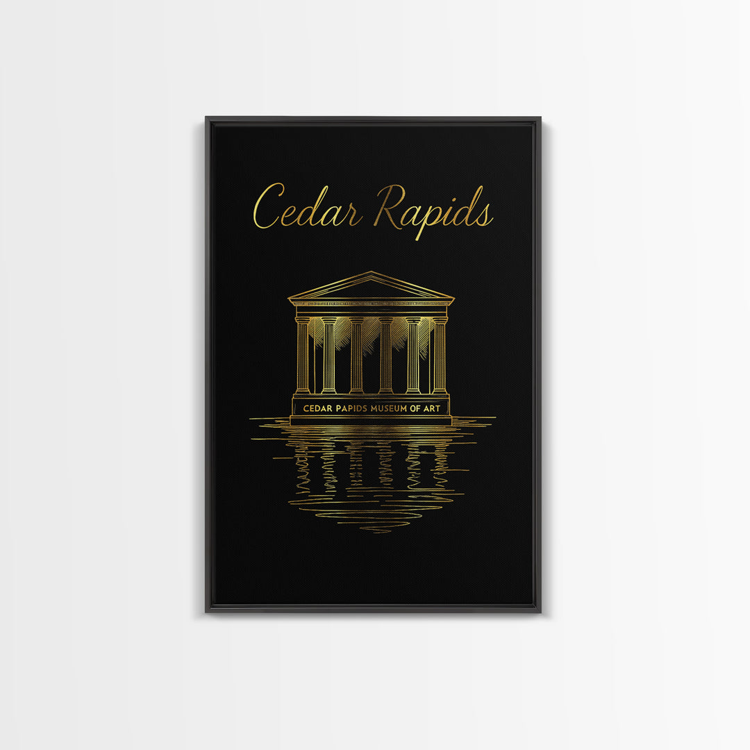 Cedar Rapids Travel Poster, Canvas Print, Gold Outline Poster Art, Cedar Rapids Art Print, Vintage Travel Print, City Travel Prints