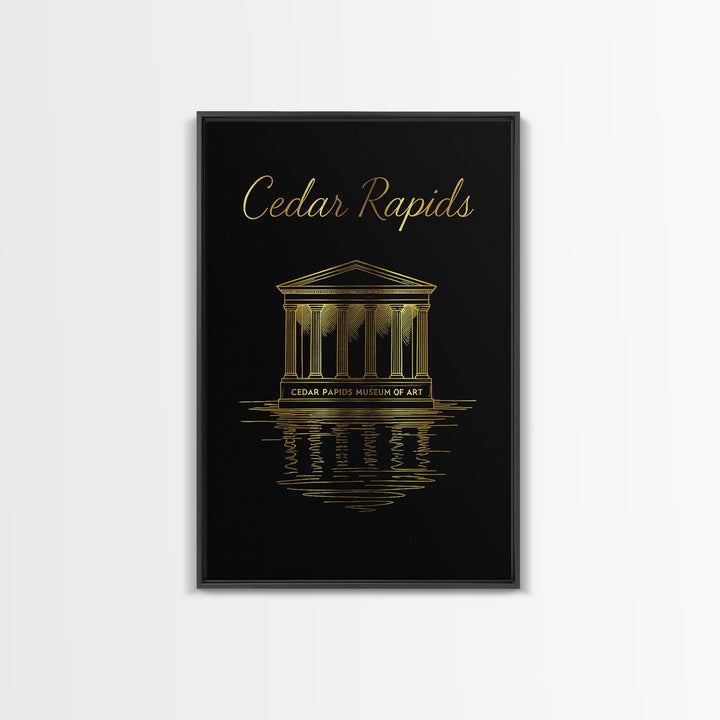 Cedar Rapids Travel Poster, Canvas Print, Gold Outline Poster Art, Cedar Rapids Art Print, Vintage Travel Print, City Travel Prints